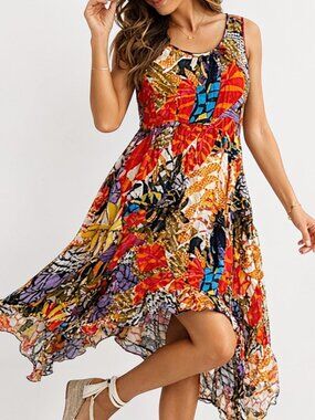 Loralette Crinkle Maxi Dress Sharkbite Hem Colorful Sleeveless 2X